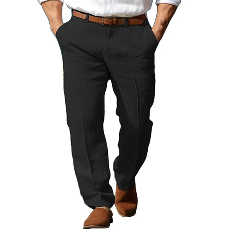 Men's Formal Linen Summer Pants Straight Tube Solid Color Comfortable Breathable Formal Business Fashion Basic Style Trousers