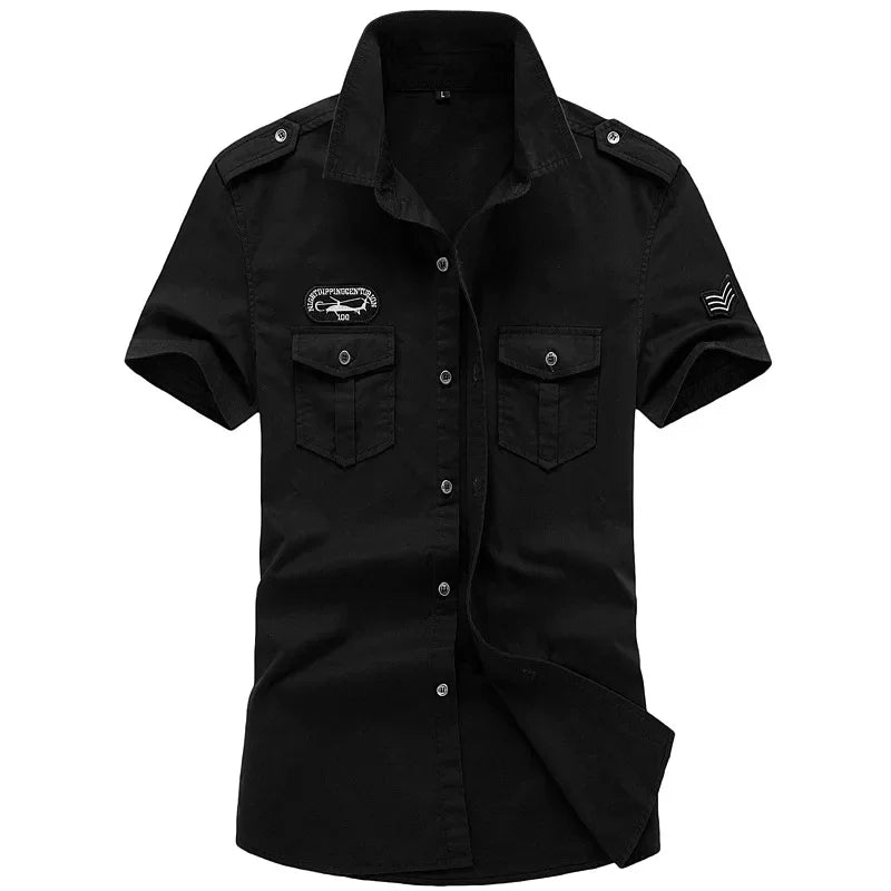 2026 Spring Shirts Men Long Sleeve Casual 100% Cotton High Quality Camisa Military Shirts Fashion Brand Clothing Black Blouse