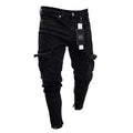 Stretch Jeans for Men Black Big Side Pockets Cargo Male Jeans Fashion Zipper Small Foot Denim Pants Elastic Jogging Trousers