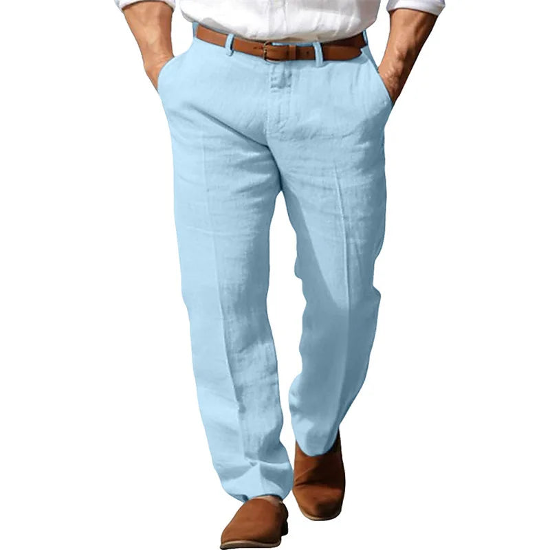 Men's Formal Linen Summer Pants Straight Tube Solid Color Comfortable Breathable Formal Business Fashion Basic Style Trousers