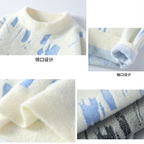 Winter Men's Thickened Fleece Sweater Irregular Jacquard Pattern Casual Round Neck Pullover Tops Striped Soft Knitted Sweaters