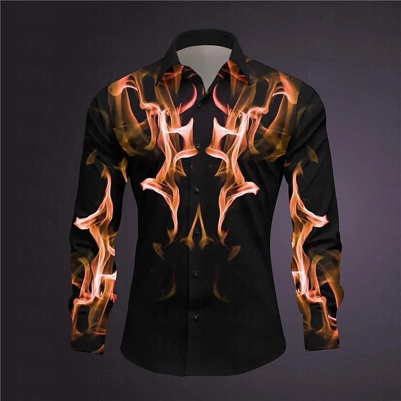 Fashionable Paisley tribal pattern shirt, fashionable 3D printed long sleeved shirt, loose collared men's shirt
