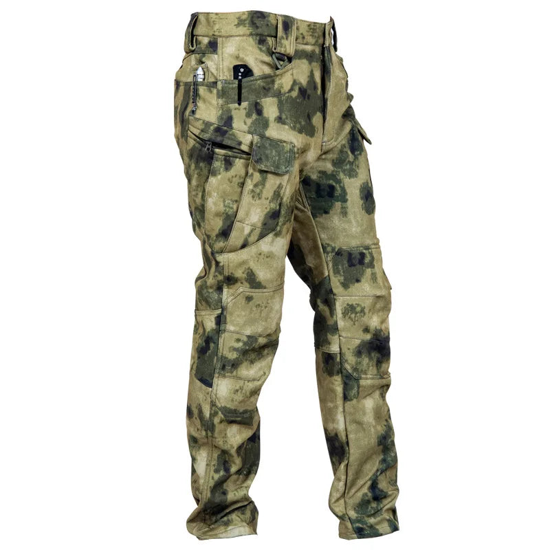 Winter Tactical Pants Men Shark Skin Soft Shell Cargo Trousers Outdoor Multi-pocket Windproof Waterproof Combat Pant S-4XL