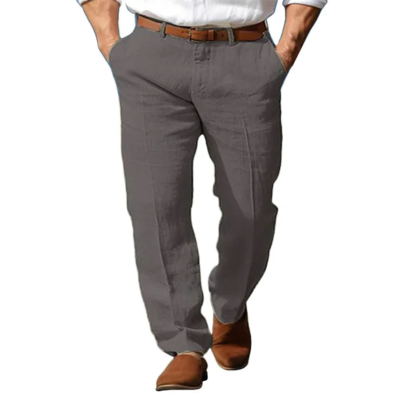 Men's Formal Linen Summer Pants Straight Tube Solid Color Comfortable Breathable Formal Business Fashion Basic Style Trousers