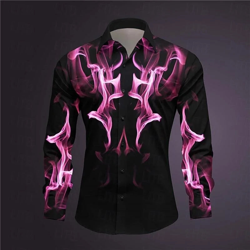 Fashionable Paisley tribal pattern shirt, fashionable 3D printed long sleeved shirt, loose collared men's shirt