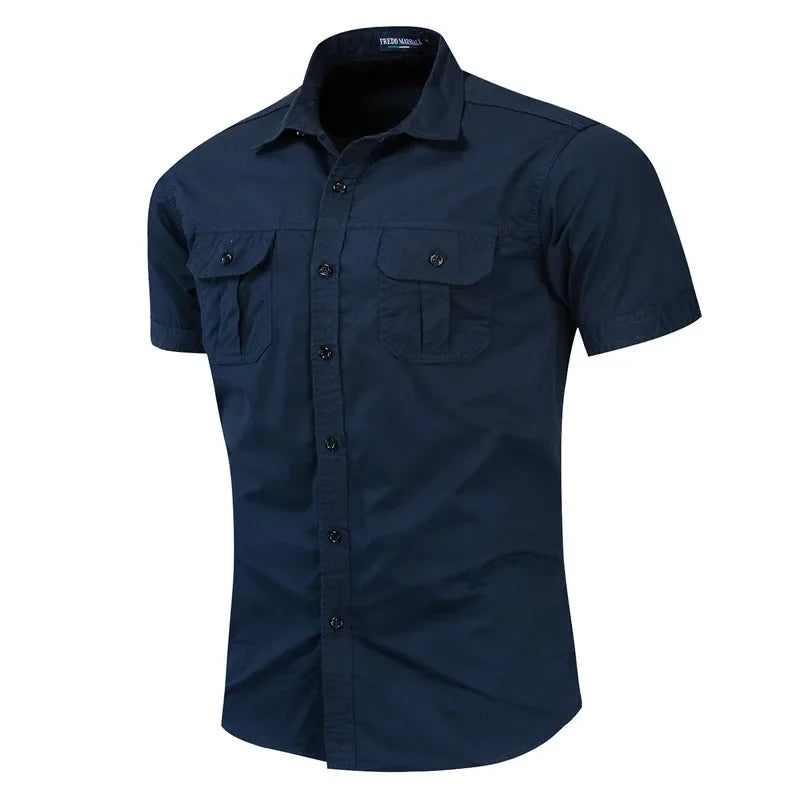 2026 Spring Shirts Men Long Sleeve Casual 100% Cotton High Quality Camisa Military Shirts Fashion Brand Clothing Black Blouse