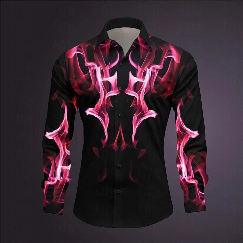Fashionable Paisley tribal pattern shirt, fashionable 3D printed long sleeved shirt, loose collared men's shirt