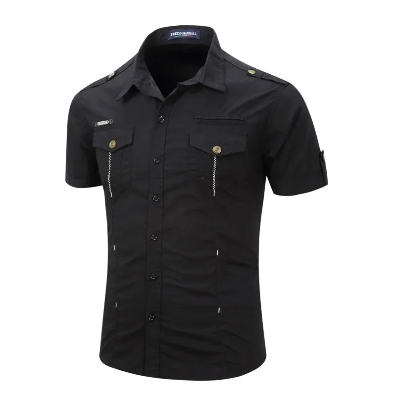2026 Spring Shirts Men Long Sleeve Casual 100% Cotton High Quality Camisa Military Shirts Fashion Brand Clothing Black Blouse