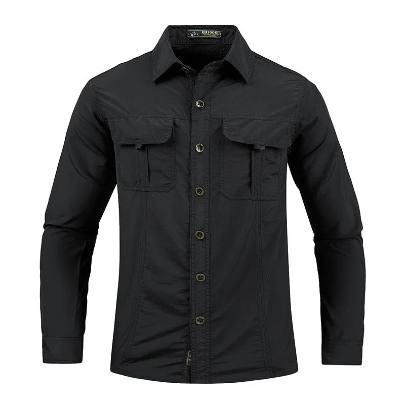 2026 Spring Shirts Men Long Sleeve Casual 100% Cotton High Quality Camisa Military Shirts Fashion Brand Clothing Black Blouse