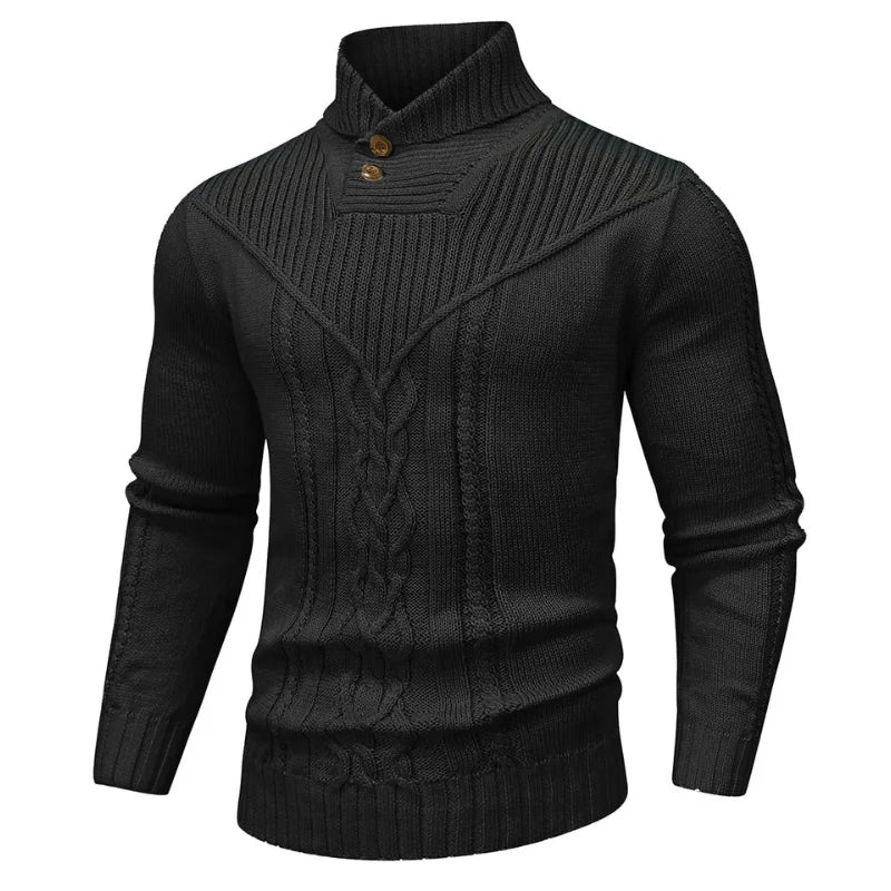 Men's Sweater Winter Shawl Collar Pullover Sweater Casual Cable Knit Button Sweaters Woolen Solid Color  Fleece Tops US Size