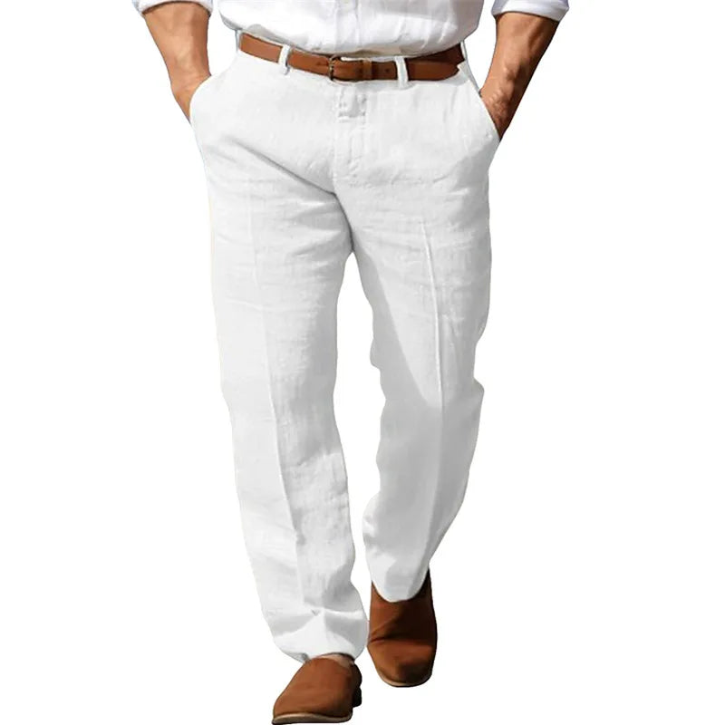 Men's Formal Linen Summer Pants Straight Tube Solid Color Comfortable Breathable Formal Business Fashion Basic Style Trousers
