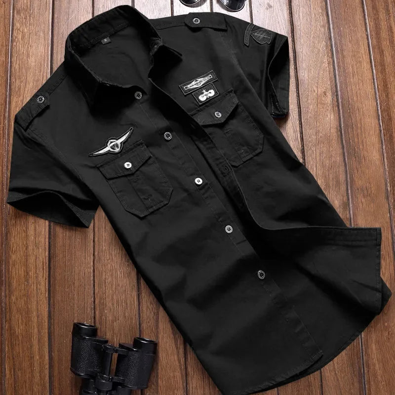 2026 Spring Shirts Men Long Sleeve Casual 100% Cotton High Quality Camisa Military Shirts Fashion Brand Clothing Black Blouse