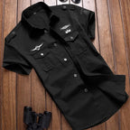 2026 Spring Shirts Men Long Sleeve Casual 100% Cotton High Quality Camisa Military Shirts Fashion Brand Clothing Black Blouse