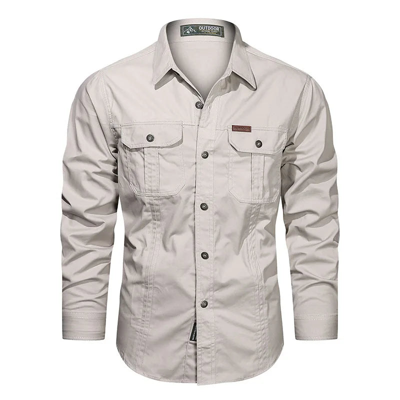 2026 Spring Shirts Men Long Sleeve Casual 100% Cotton High Quality Camisa Military Shirts Fashion Brand Clothing Black Blouse