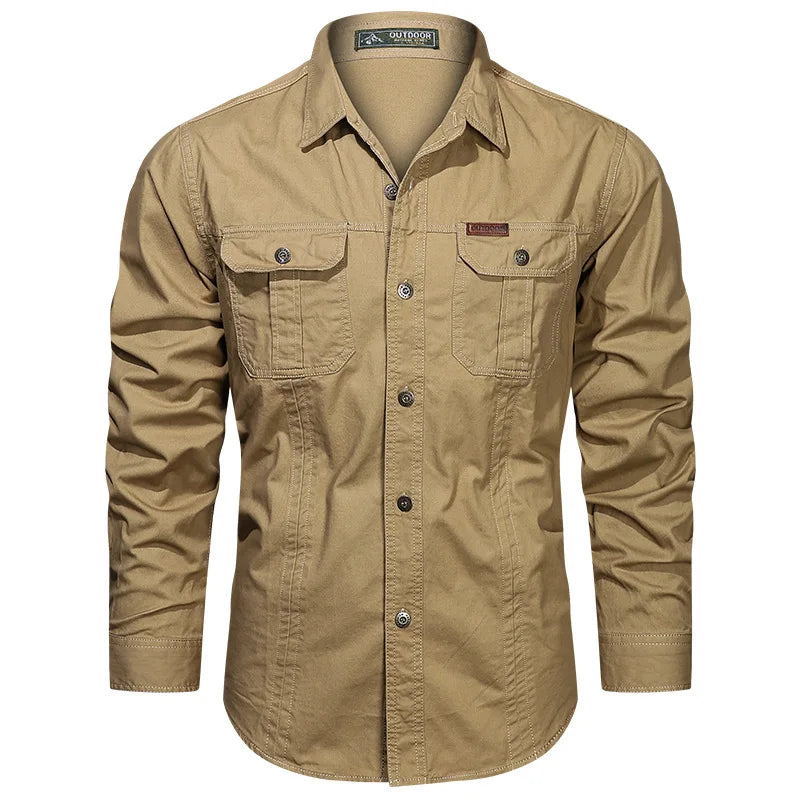 2026 Spring Shirts Men Long Sleeve Casual 100% Cotton High Quality Camisa Military Shirts Fashion Brand Clothing Black Blouse
