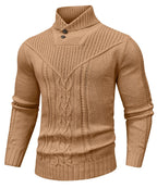 Men's Sweater Winter Shawl Collar Pullover Sweater Casual Cable Knit Button Sweaters Woolen Solid Color  Fleece Tops US Size